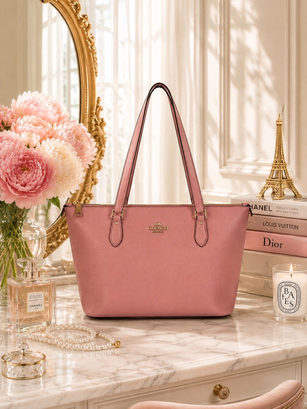COACH Gallery Zip Tote | Dusty Mauve Crossgrain Leather Shoulder Bag